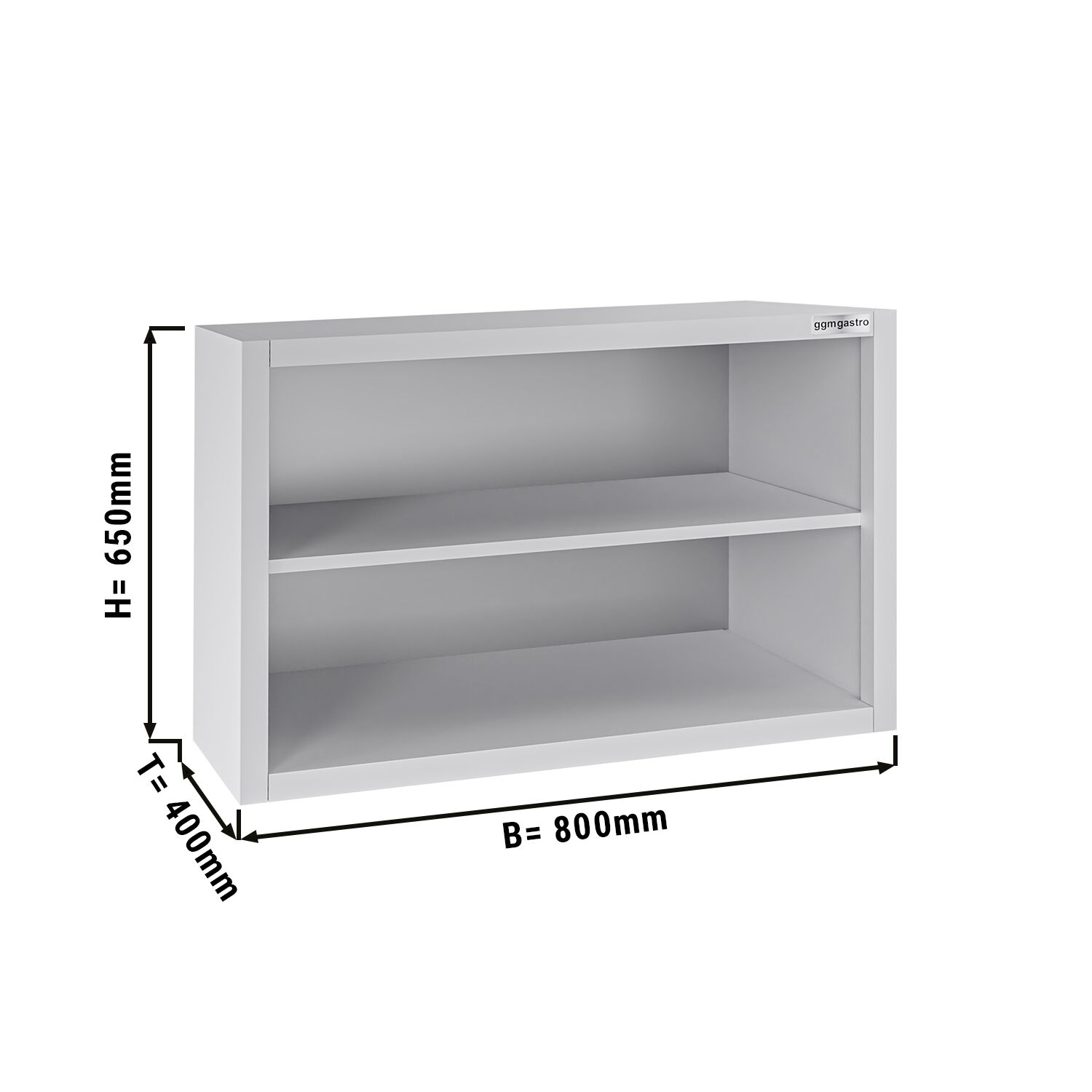 Stainless steel wall cabinet ECO - 800x400mm - without hinged door - 650mm high