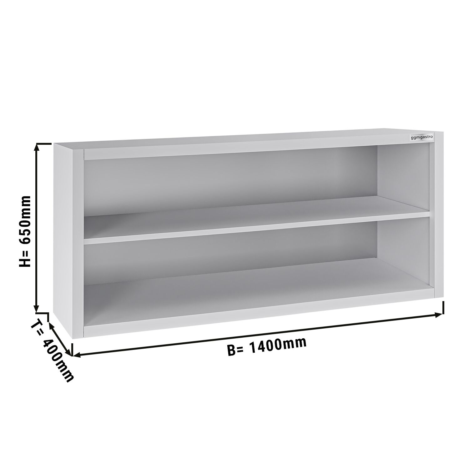 Stainless steel wall cabinet ECO - 1400x400mm - without sliding door - 650mm high