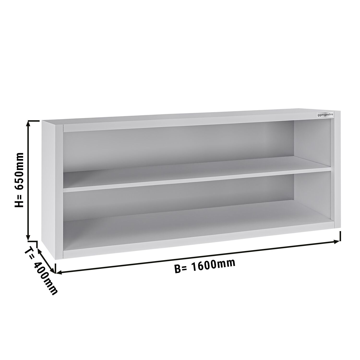 Stainless steel wall-mounted cupboard ECO - 1600x400mm - without sliding door - 650mm high