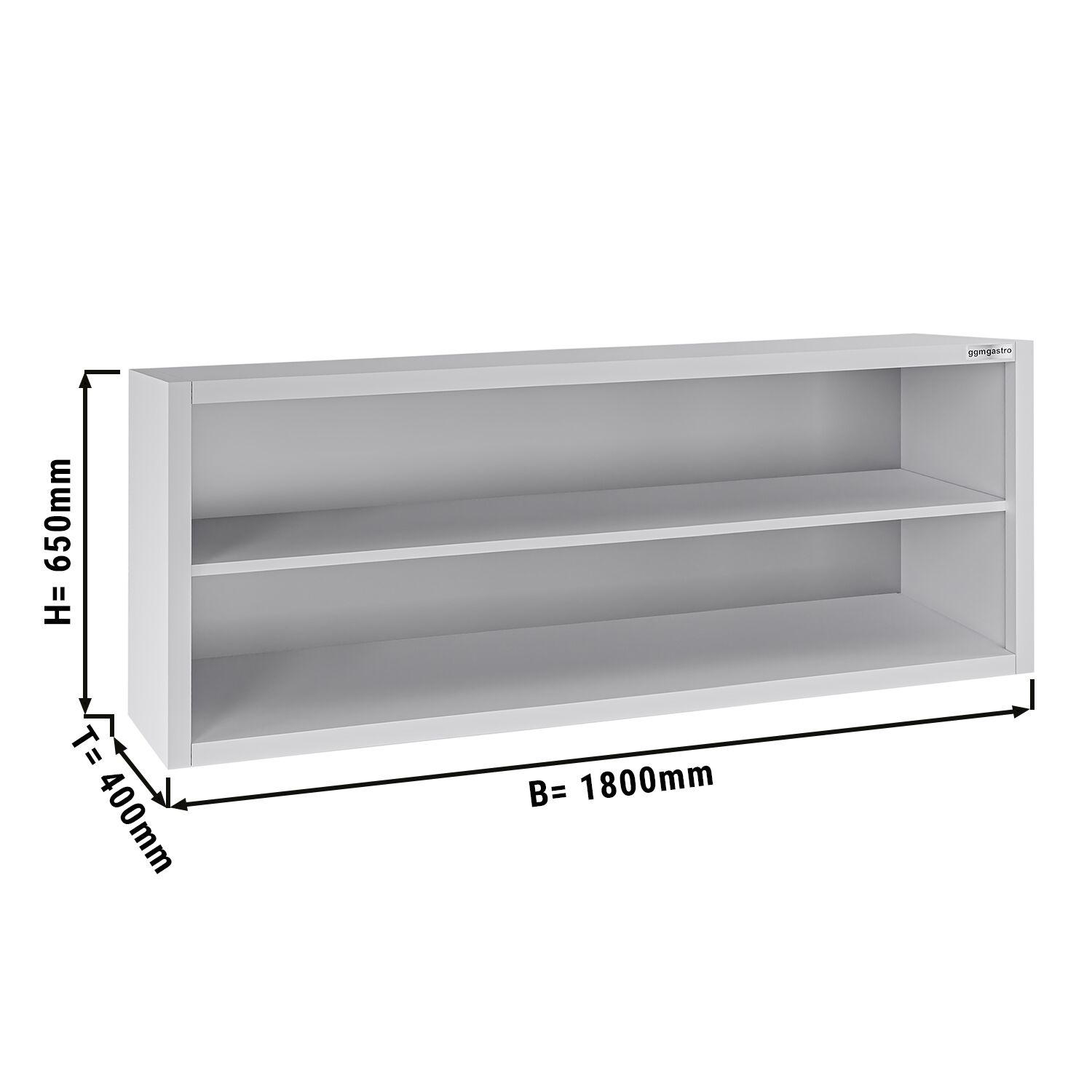 Stainless steel wall cabinet ECO - 1800x400mm - without sliding door - 650mm high
