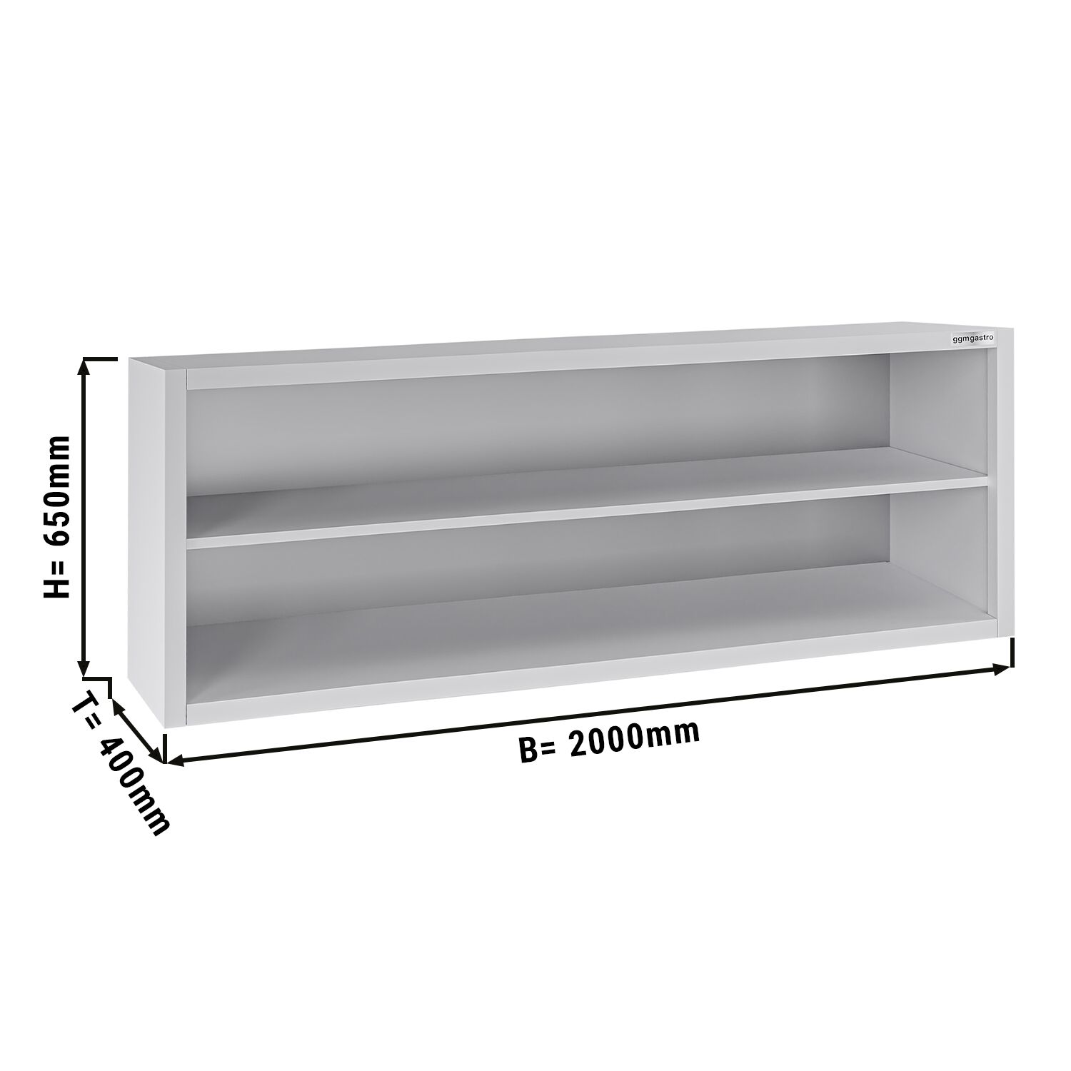 Stainless steel wall cabinet ECO - 2000x400mm - without sliding door - 650mm high