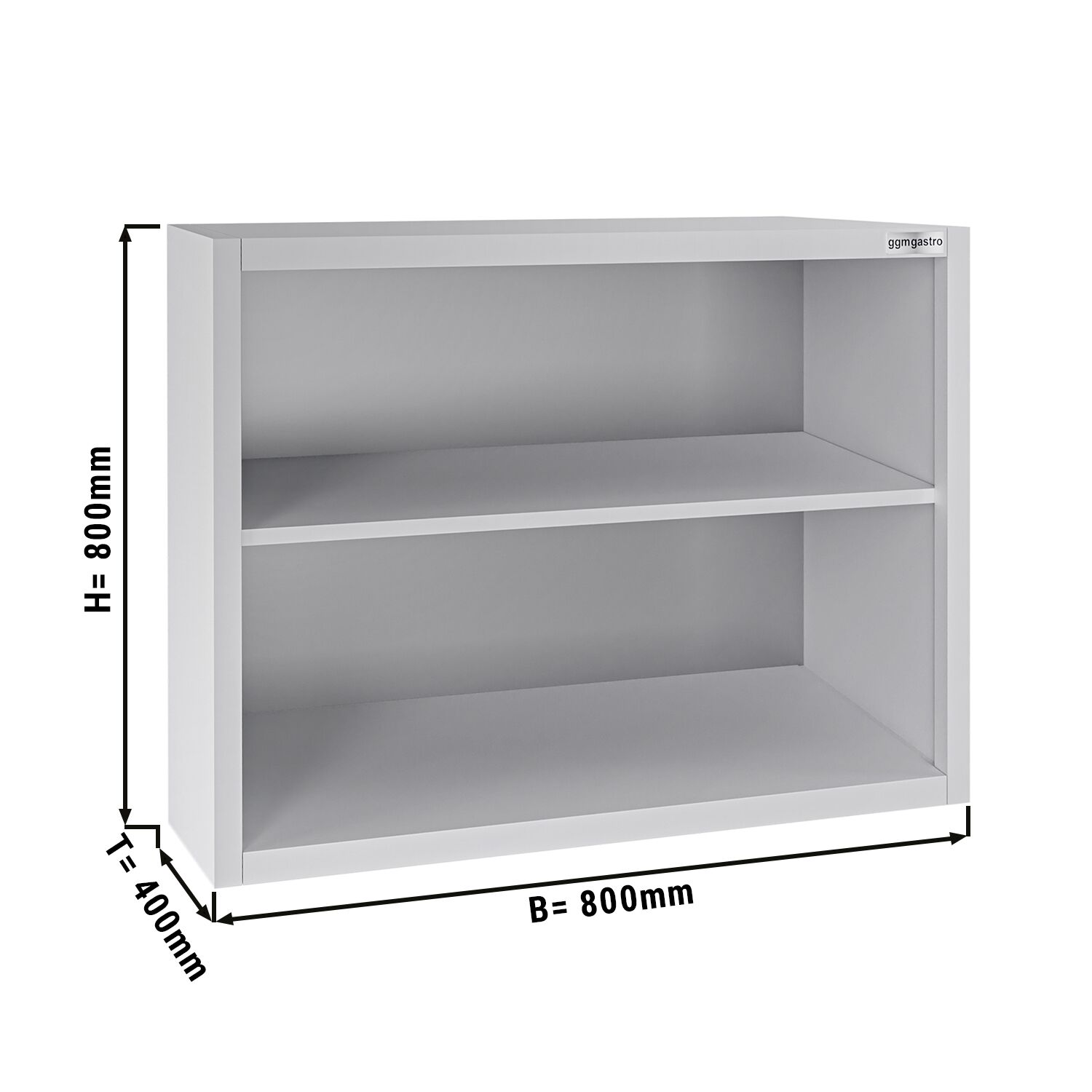 Stainless steel wall-mounted cupboard ECO - 800x400mm - without hinged door 800mm high
