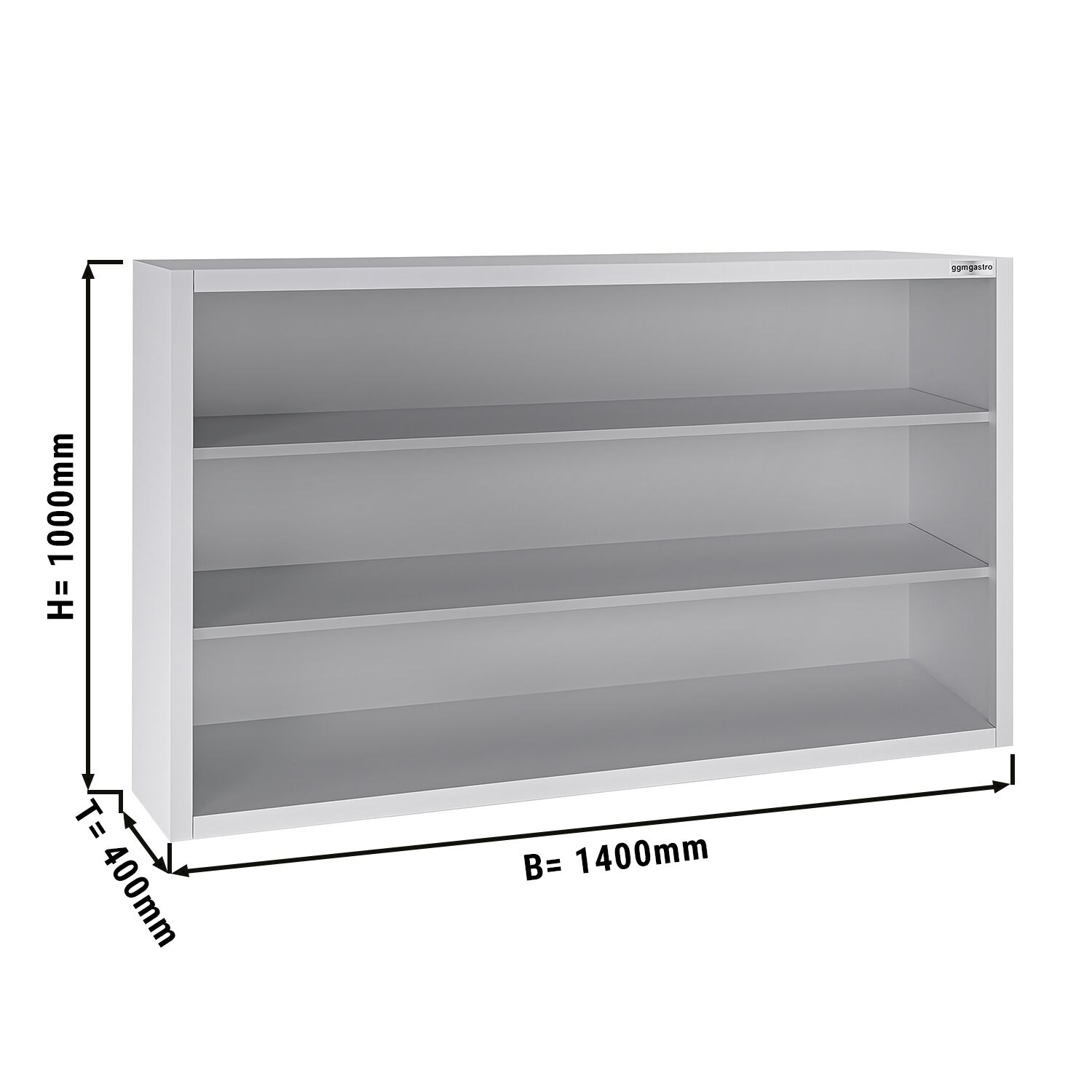 Stainless steel wall-mounted cupboard ECO - 1400x400mm - without sliding door 1000mm high