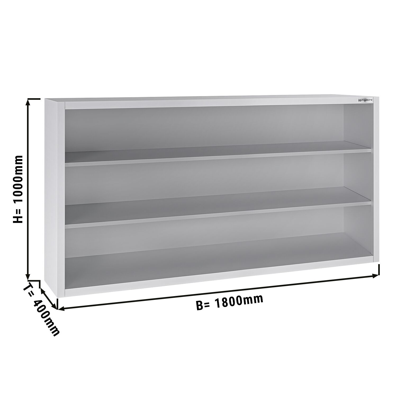 Stainless steel wall-mounted cupboard ECO - 1800x400mm - without sliding door 1000mm high