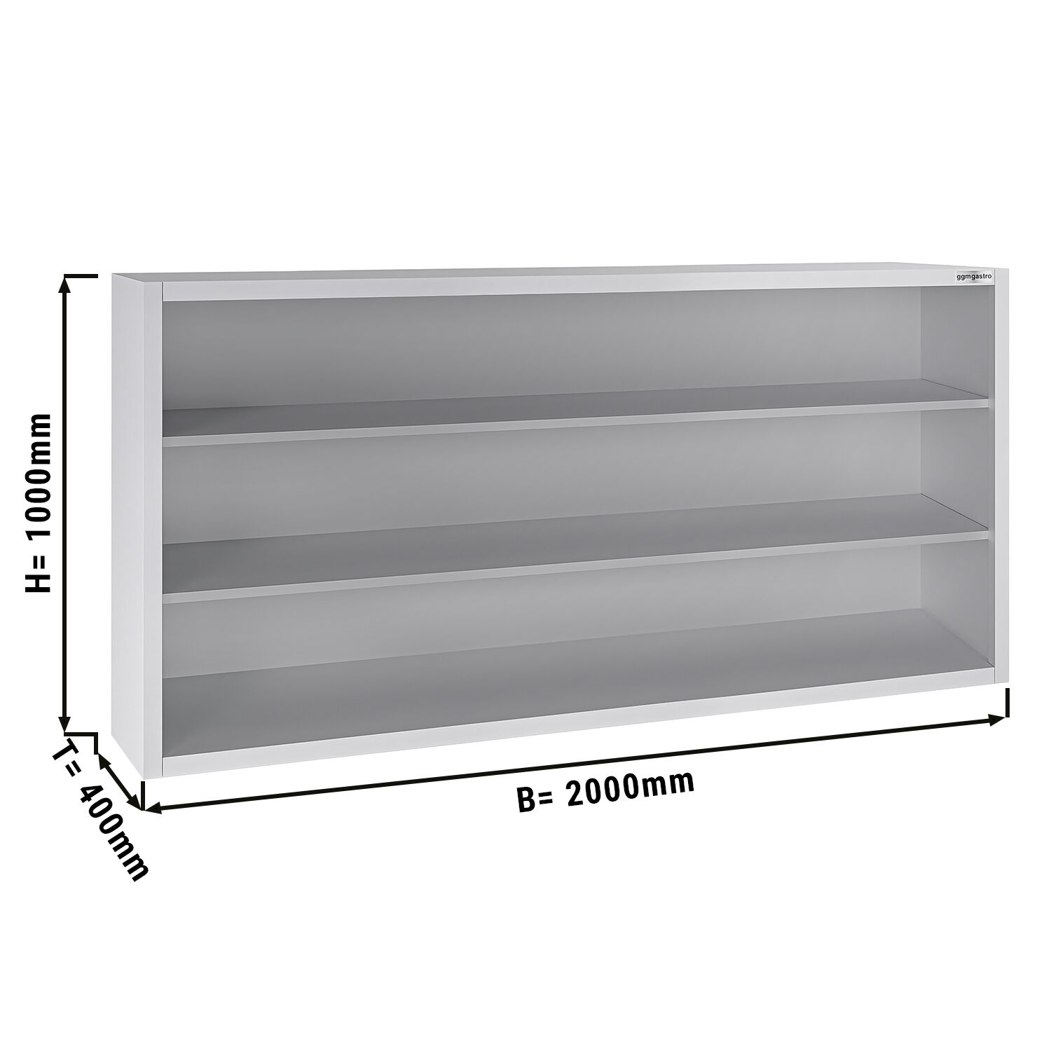 Stainless steel wall-mounted cupboard ECO - 2000x400mm - without sliding door 1000mm high