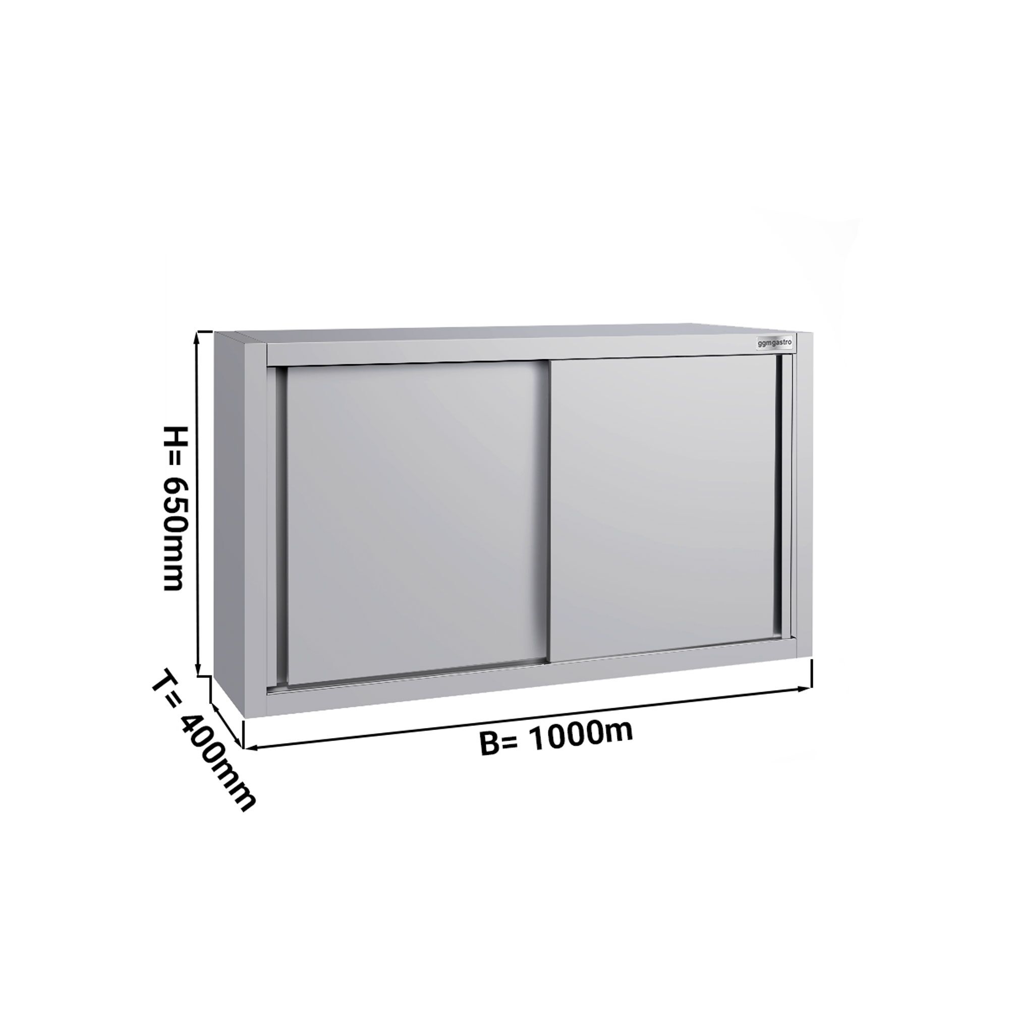 Stainless steel wall cabinet ECO - 1000x400mm - with sliding door - 650mm high