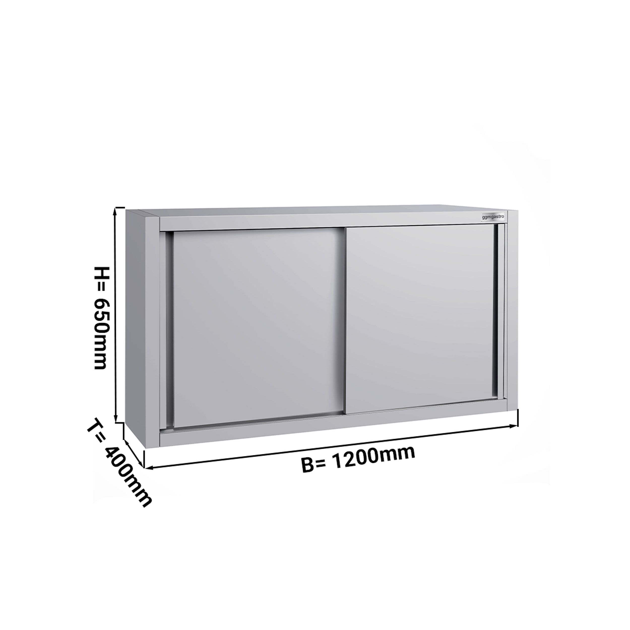 Stainless steel wall cabinet ECO - 1200x400mm - with sliding door - 650mm high