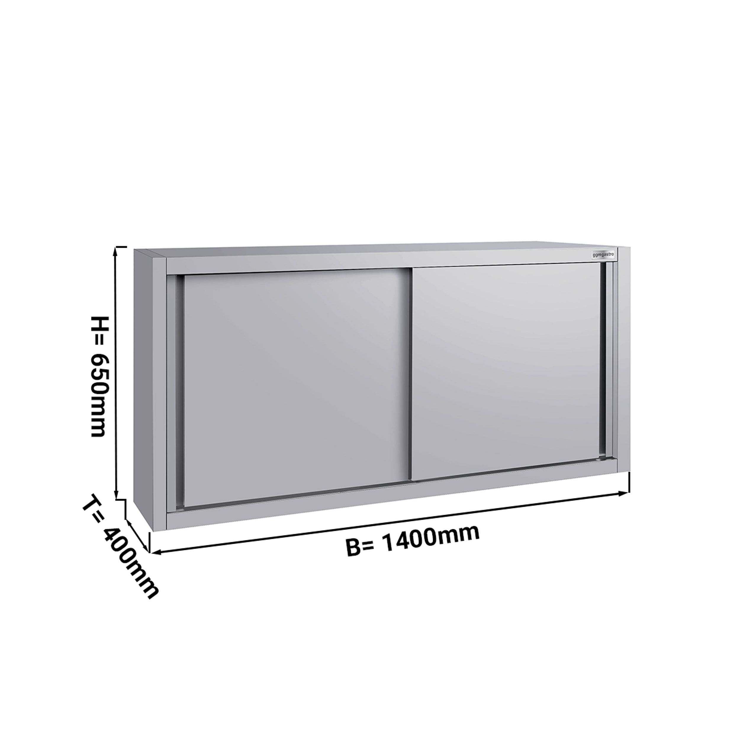 Stainless steel wall cabinet ECO - 1400x400mm - with sliding door - 650mm high