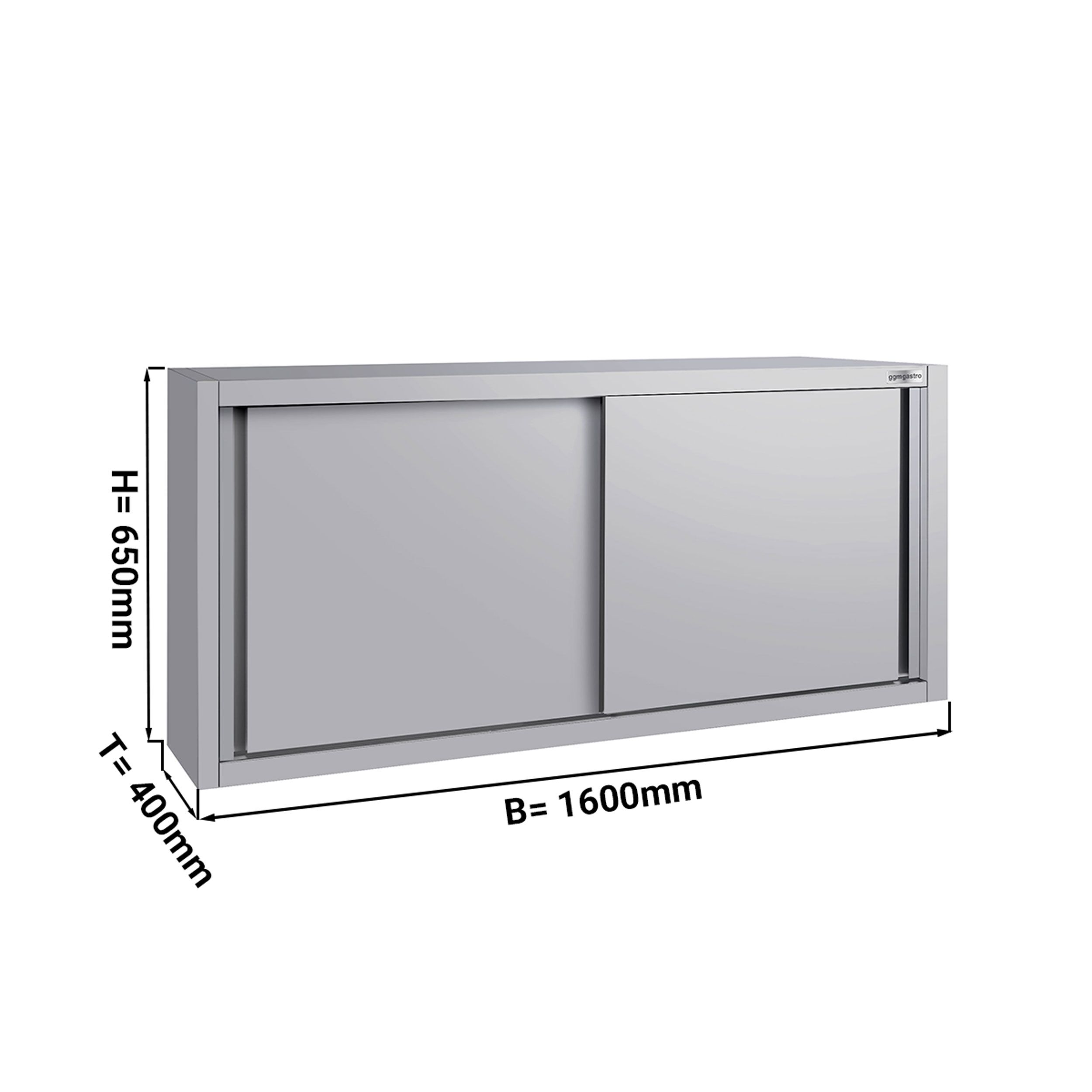 Stainless steel wall cabinet ECO - 1600x400mm - with sliding door - 650mm high