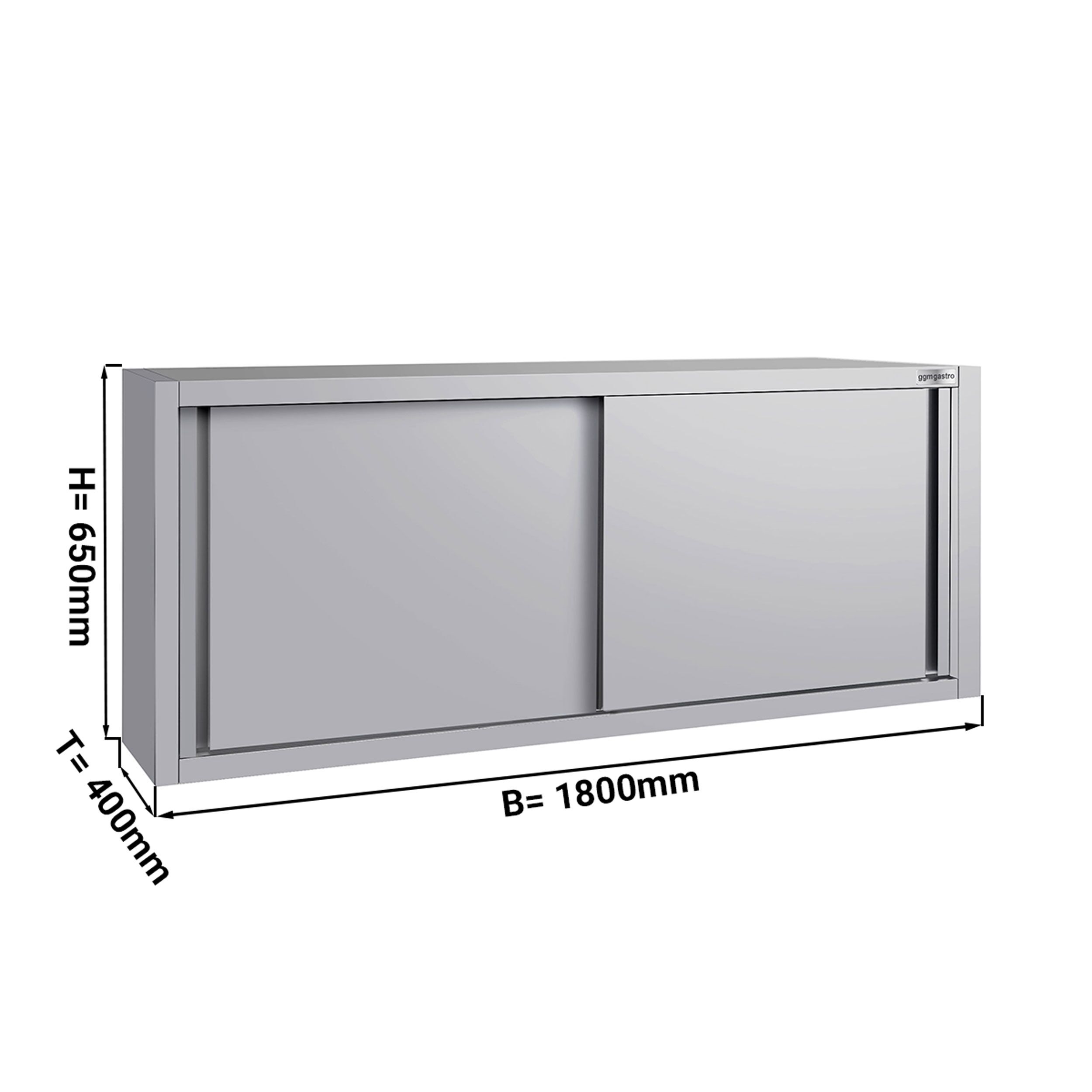 Stainless steel wall cabinet ECO - 1800x400mm - with sliding door - 650mm high