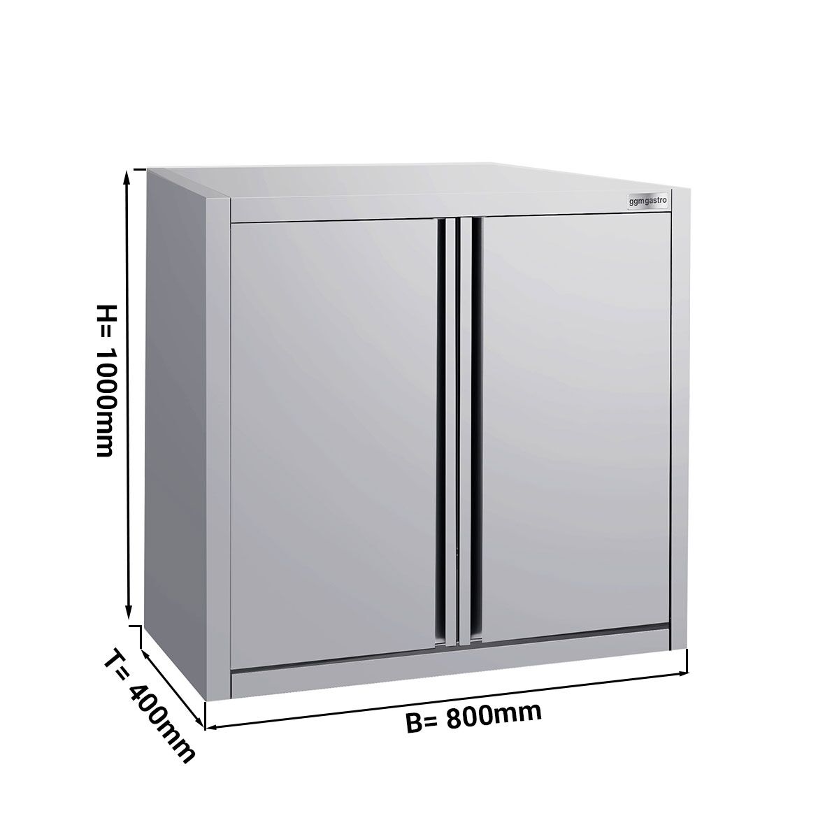 Stainless steel wall-mounted cupboard ECO - 800x400mm - with hinged door 1000mm high