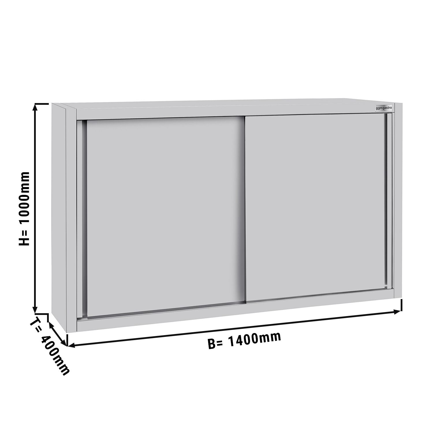 Stainless steel wall cabinet ECO - 1400x400mm - with sliding door 1000mm high