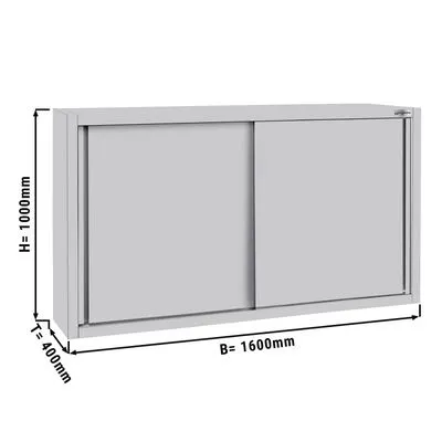 Stainless steel wall cabinet ECO - 1600x400mm - with sliding door 1000mm high