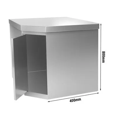 Stainless steel corner wall cabinet - 700x400mm - with hinged door - height: 800mm