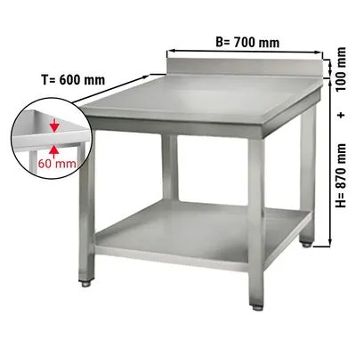 Worktable ECO Stainless steel- 700x600mm - with undershelf & backsplash