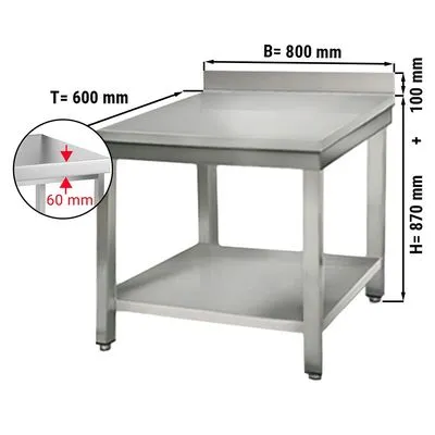 Worktable ECO Stainless steel- 800x600mm - with undershelf & backsplash